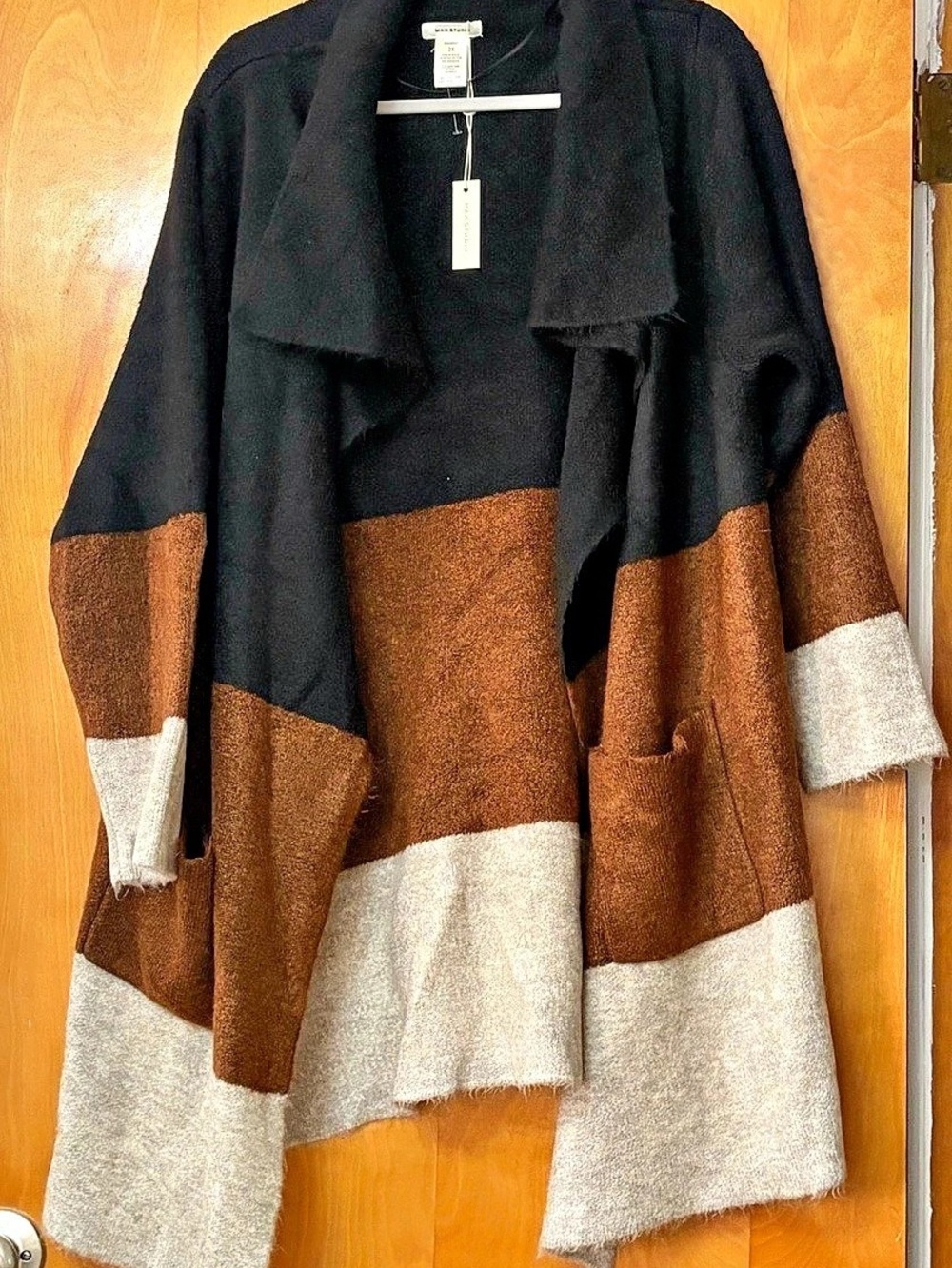 Max Studio Color Block Sweater in Black & Brown Size 2X NWT